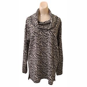 Calvin Klein Large Sweater Animal Print Cowl Neck Top Leopard Designer Mob Wife
